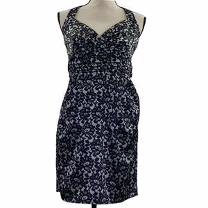 RUBY Rox Black Champagne Floral Lace Halter Dress